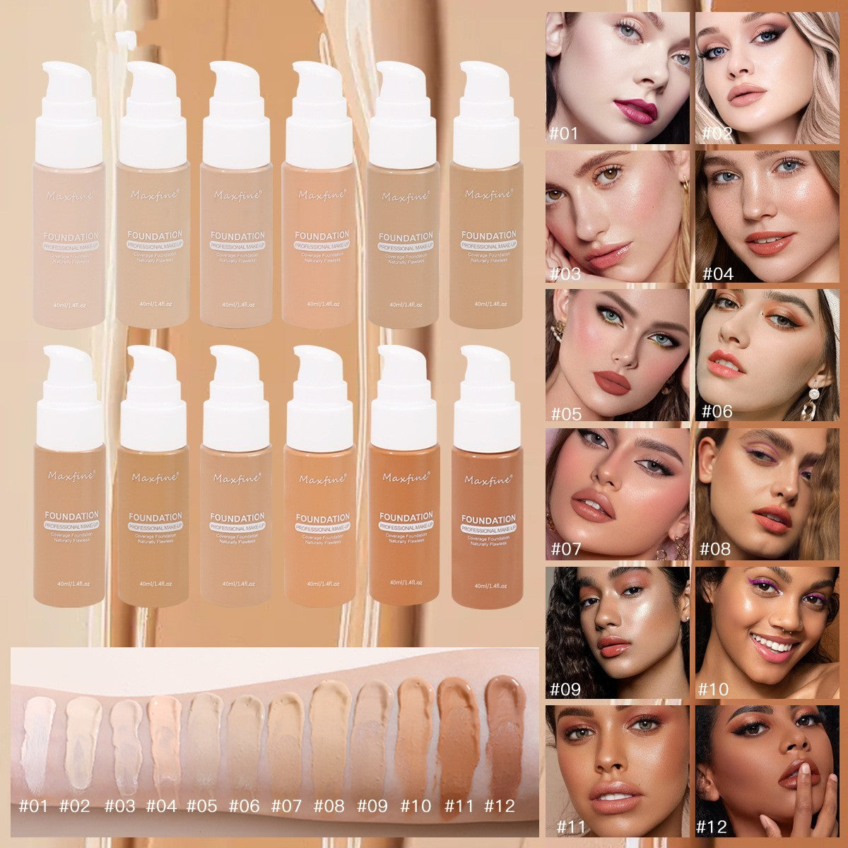 Flawless 12 Colours Liquid Foundation